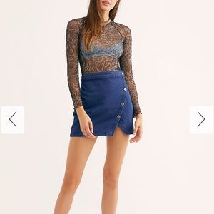 Free People Notched Denim mini skirt
